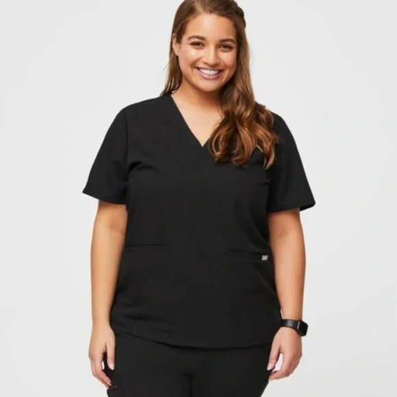 Figs Tops - FIGS Casma Three-Pocket Black Scrub Top, size XXL